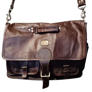 Cuero Dark Brown Leather Messenger Bag Very Well Conditioned & Supple 17" x 13"